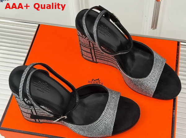 Hermes Jolie 100 Sandal Noir Suede Goatskin with Rhinestone Details Replica