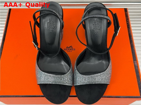 Hermes Jolie 100 Sandal Noir Suede Goatskin with Rhinestone Details Replica