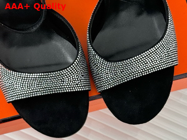 Hermes Jolie 100 Sandal Noir Suede Goatskin with Rhinestone Details Replica