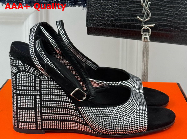 Hermes Jolie 100 Sandal Noir Suede Goatskin with Rhinestone Details Replica