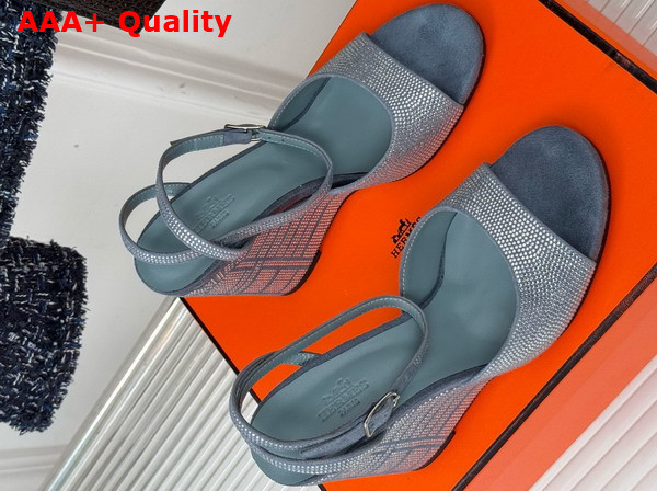 Hermes Jolie 100 Sandal in Blue Suede Goatskin with Rhinestone Details Replica
