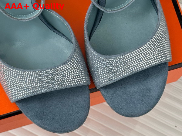 Hermes Jolie 100 Sandal in Blue Suede Goatskin with Rhinestone Details Replica