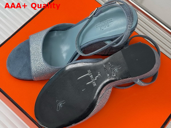 Hermes Jolie 100 Sandal in Blue Suede Goatskin with Rhinestone Details Replica