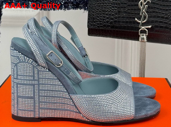 Hermes Jolie 100 Sandal in Blue Suede Goatskin with Rhinestone Details Replica