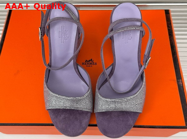 Hermes Jolie 100 Sandal in Light Purple Suede Goatskin with Rhinestone Details Replica