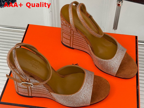 Hermes Jolie 100 Sandal in Tan Suede Goatskin with Rhinestone Details Replica