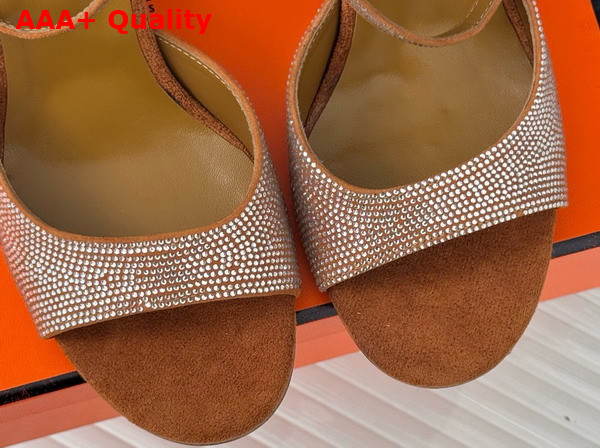 Hermes Jolie 100 Sandal in Tan Suede Goatskin with Rhinestone Details Replica