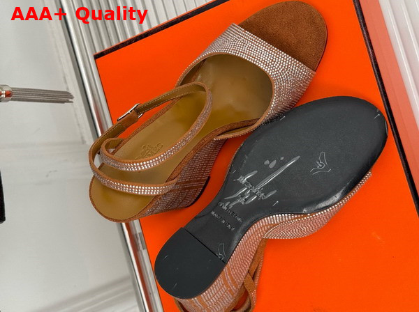 Hermes Jolie 100 Sandal in Tan Suede Goatskin with Rhinestone Details Replica