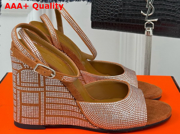 Hermes Jolie 100 Sandal in Tan Suede Goatskin with Rhinestone Details Replica