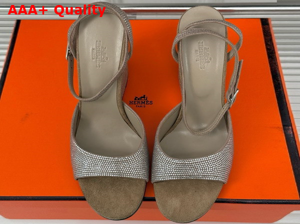 Hermes Jolie 100 Sandal in Taupe Suede Goatskin with Rhinestone Details Replica