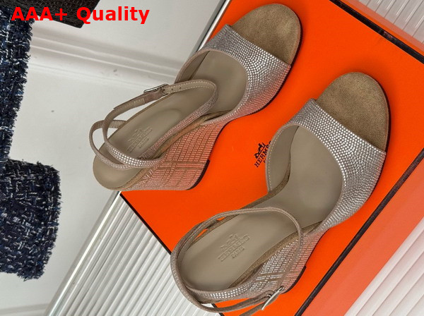 Hermes Jolie 100 Sandal in Taupe Suede Goatskin with Rhinestone Details Replica