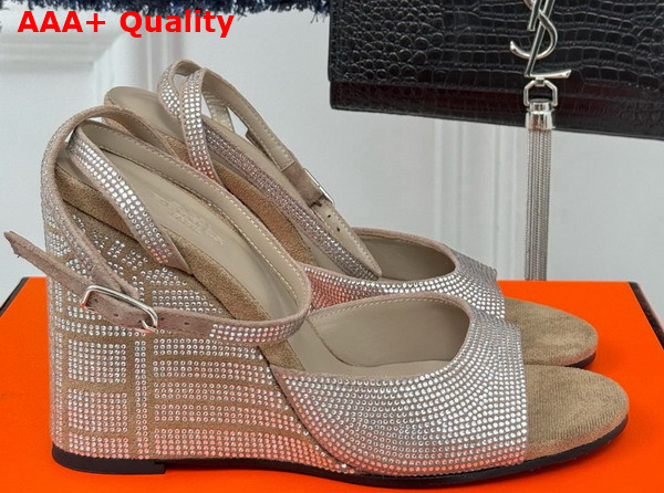 Hermes Jolie 100 Sandal in Taupe Suede Goatskin with Rhinestone Details Replica