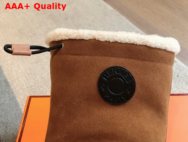 Hermes Journey Ankle Boot Brun Fume Noir Ecru Suede Calfskin and Calfskin with Shearling Lining Replica