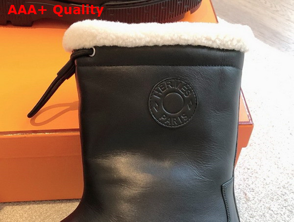 Hermes Journey Ankle Boot in Calfskin with Shearling Lining Noir and Ecru Replica