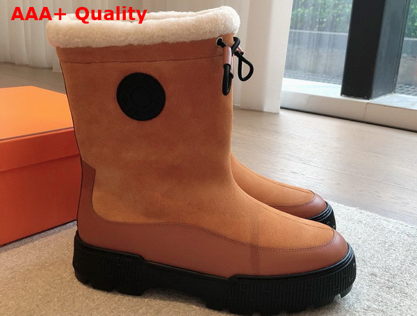 Hermes Journey Ankle Boot in Light Brown Suede Calfskin and Calfskin with Shearling Lining Replica