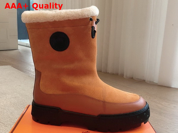 Hermes Journey Ankle Boot in Light Brown Suede Calfskin and Calfskin with Shearling Lining Replica