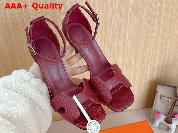 Hermes Joy 70 Sandal in Burgundy Epsom Calfskin Replica