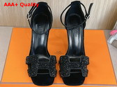Hermes Joy 70 Sandal in Noir Suede Goatskin with Rhinestone Details Replica