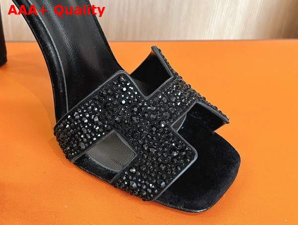 Hermes Joy 70 Sandal in Noir Suede Goatskin with Rhinestone Details Replica