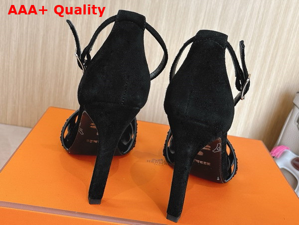 Hermes Joy 70 Sandal in Noir Suede Goatskin with Rhinestone Details Replica
