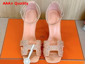 Hermes Joy 70 Sandal in Nude Suede Goatskin with Rhinestone Details Replica