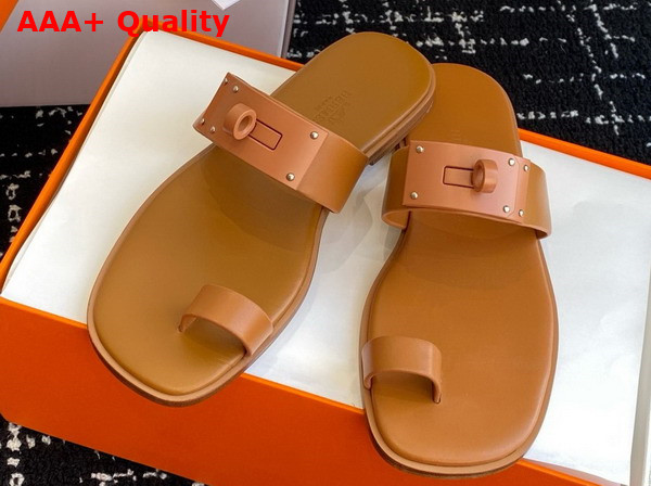 Hermes July Sandal in Tan Calfskin Replica