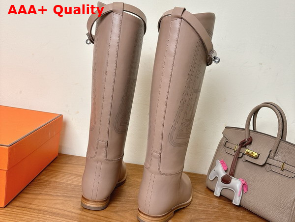 Hermes Jumping Boot in Beige Embroidered Calfskin Replica