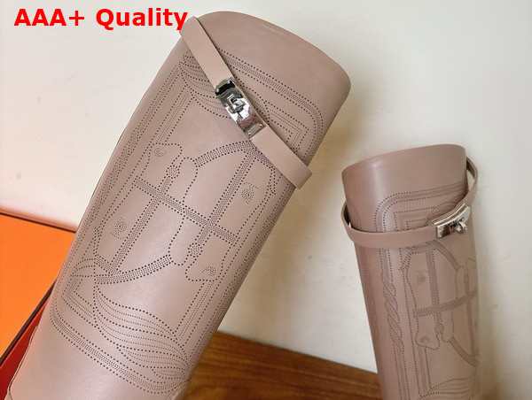 Hermes Jumping Boot in Beige Embroidered Calfskin Replica