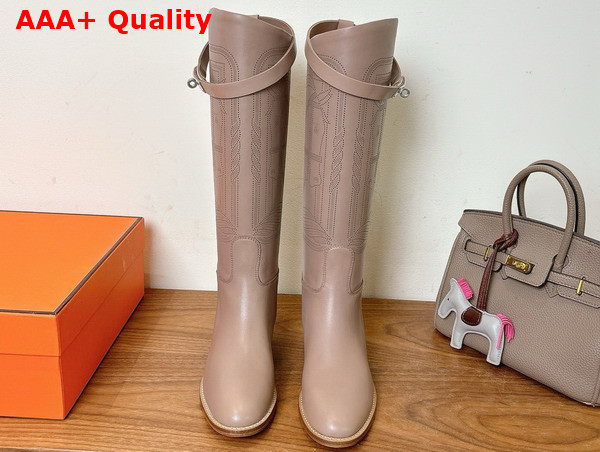 Hermes Jumping Boot in Beige Embroidered Calfskin Replica