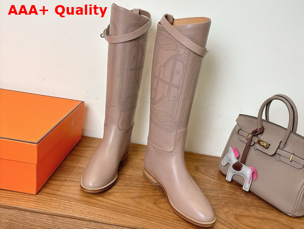 Hermes Jumping Boot in Beige Embroidered Calfskin Replica