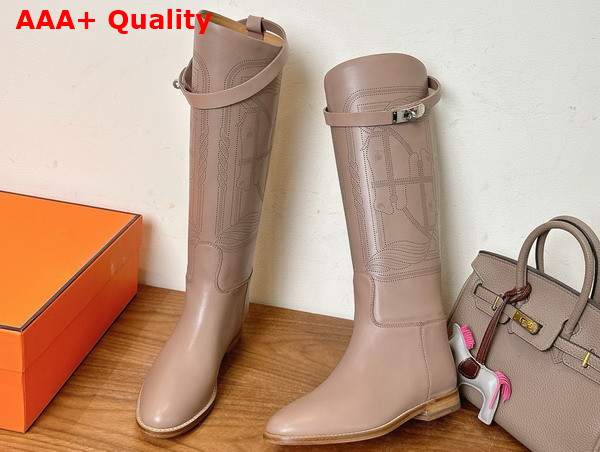 Hermes Jumping Boot in Beige Embroidered Calfskin Replica