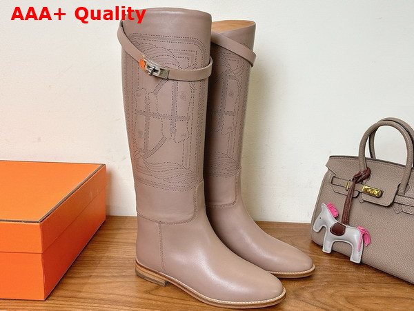 Hermes Jumping Boot in Beige Embroidered Calfskin Replica