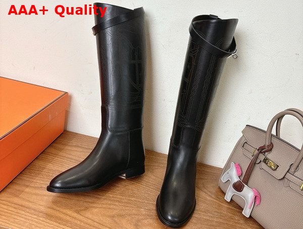 Hermes Jumping Boot in Black Embroidered Calfskin Replica