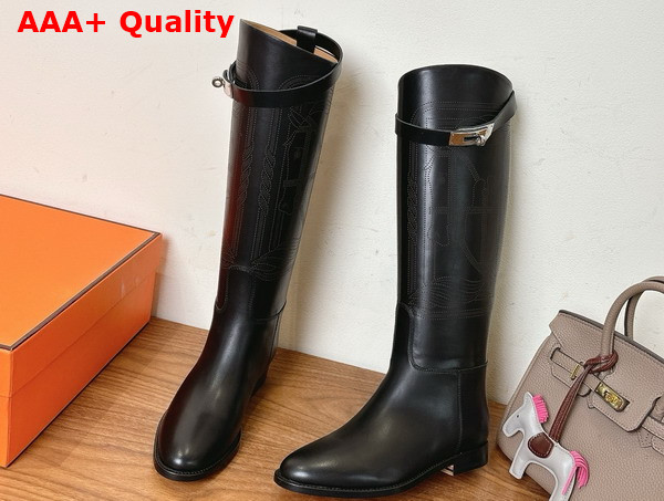 Hermes Jumping Boot in Black Embroidered Calfskin Replica