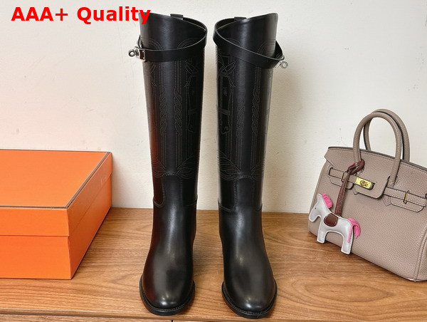 Hermes Jumping Boot in Black Embroidered Calfskin Replica