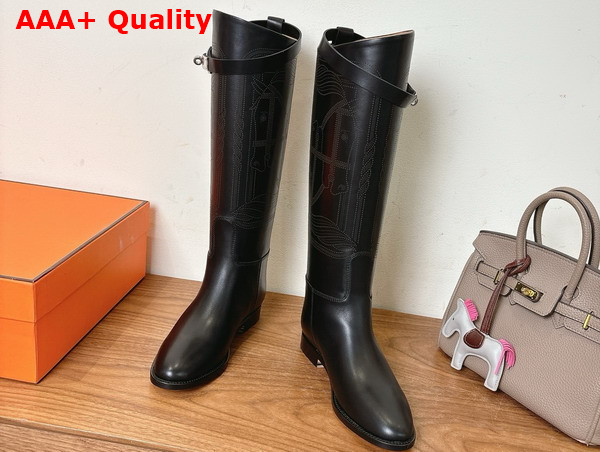 Hermes Jumping Boot in Black Embroidered Calfskin Replica