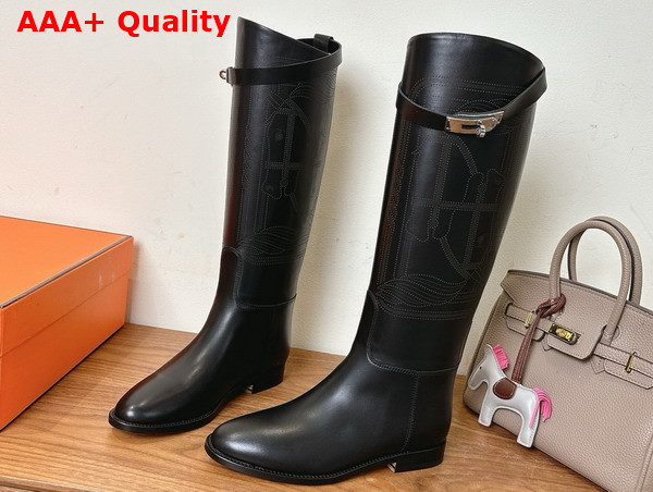 Hermes Jumping Boot in Black Embroidered Calfskin Replica