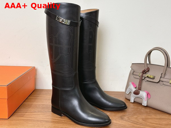 Hermes Jumping Boot in Black Embroidered Calfskin Replica