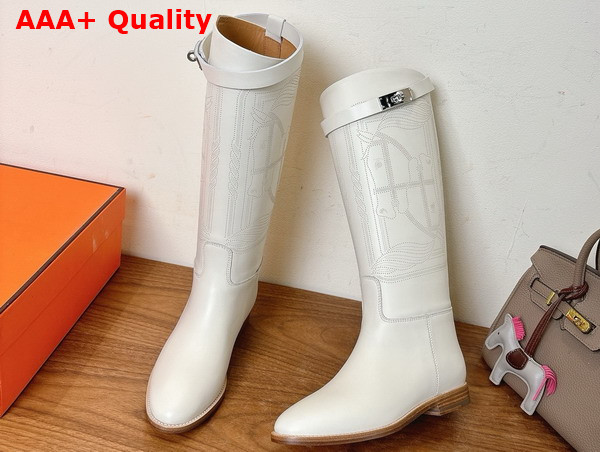 Hermes Jumping Boot in Blanc Embroidered Calfskin Replica