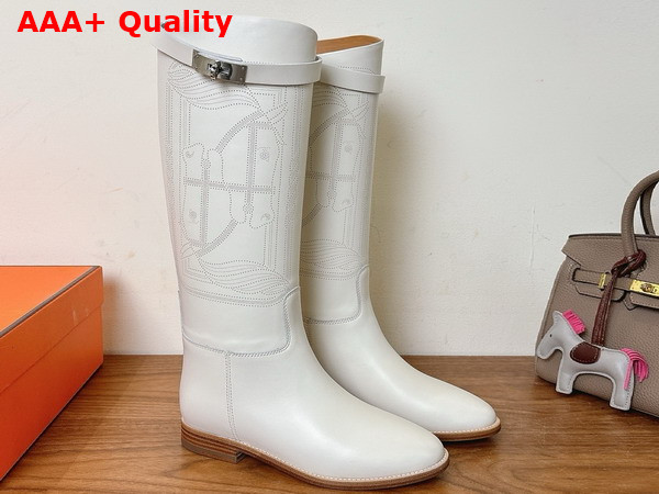 Hermes Jumping Boot in Blanc Embroidered Calfskin Replica