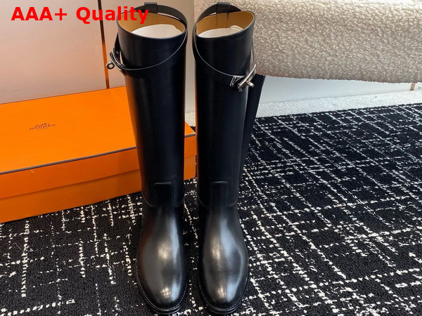 Hermes Jumping Boot in Box Calfskin with Iconic Palladium Plated Buckle Noir Replica