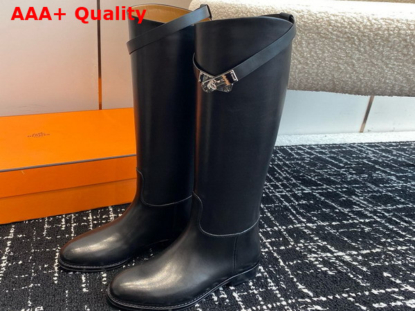 Hermes Jumping Boot in Box Calfskin with Iconic Palladium Plated Buckle Noir Replica