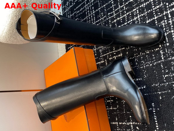 Hermes Jumping Boot in Box Calfskin with Iconic Palladium Plated Buckle Noir Replica