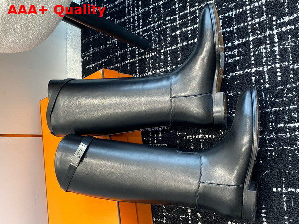 Hermes Jumping Boot in Box Calfskin with Iconic Palladium Plated Buckle Noir Replica