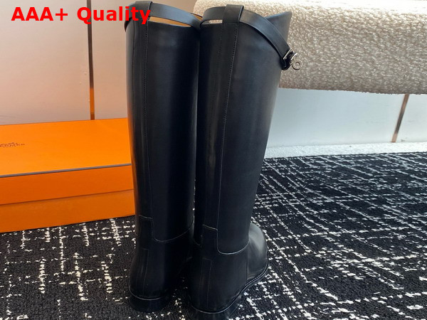 Hermes Jumping Boot in Box Calfskin with Iconic Palladium Plated Buckle Noir Replica