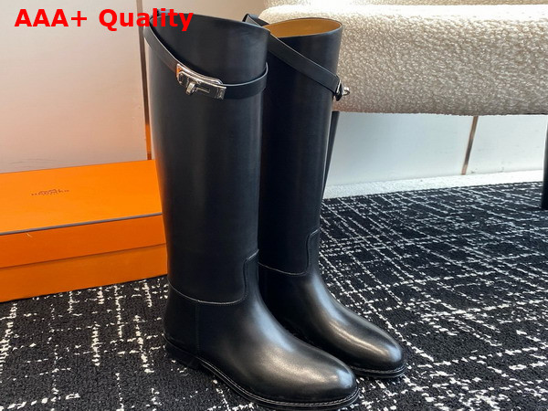 Hermes Jumping Boot in Box Calfskin with Iconic Palladium Plated Buckle Noir Replica