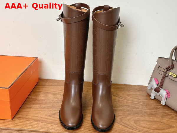 Hermes Jumping Boot in Chocolate Embroidered Calfskin Replica