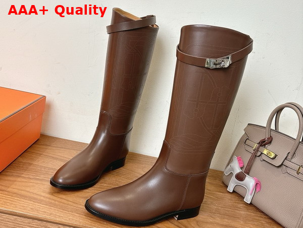 Hermes Jumping Boot in Chocolate Embroidered Calfskin Replica