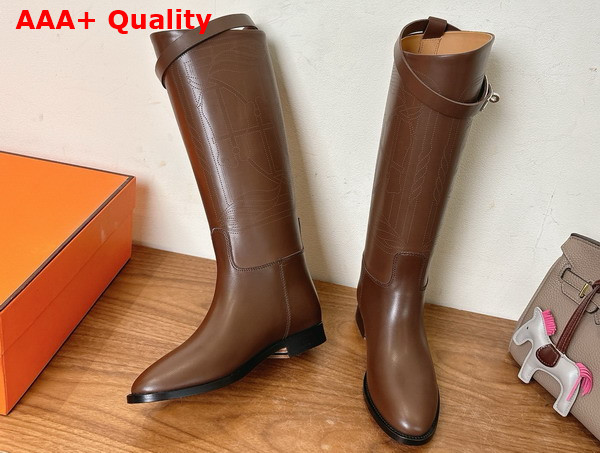Hermes Jumping Boot in Chocolate Embroidered Calfskin Replica