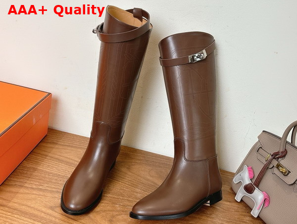 Hermes Jumping Boot in Chocolate Embroidered Calfskin Replica
